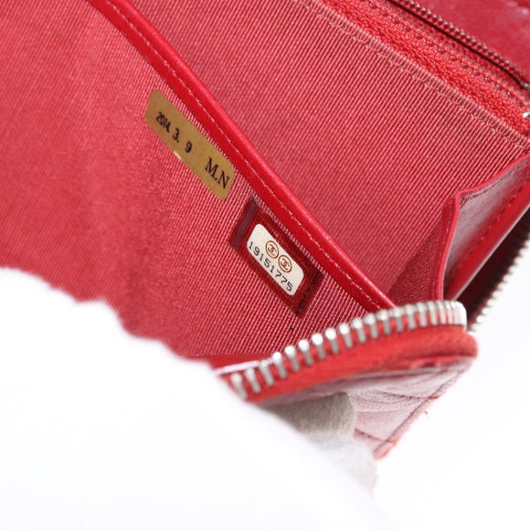 CHANEL Matelasse Long Wallet Lamb Skin Red Silver CC Auth bs36449
