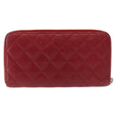CHANEL Matelasse Long Wallet Lamb Skin Red Silver CC Auth bs36449-3