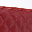 CHANEL Matelasse Long Wallet Lamb Skin Red Silver CC Auth bs36449-4