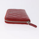 CHANEL Matelasse Long Wallet Lamb Skin Red Silver CC Auth bs36449-6