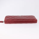 CHANEL Matelasse Long Wallet Lamb Skin Red Silver CC Auth bs36449-8
