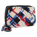 CHANEL Pouch Nylon White Silver CC Auth bs36450A-1