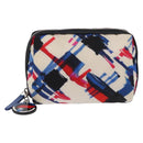 CHANEL Pouch Nylon White Silver CC Auth bs36450A-13