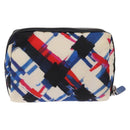 CHANEL Pouch Nylon White Silver CC Auth bs36450A-2
