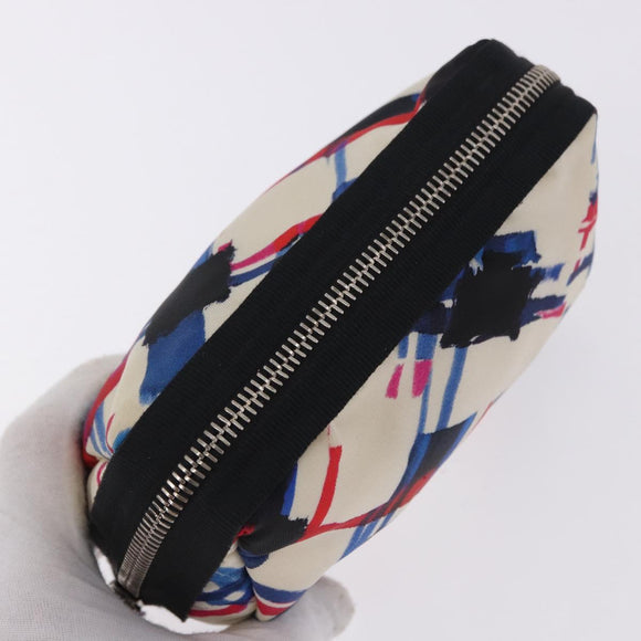 CHANEL Pouch Nylon White Silver CC Auth bs36450A