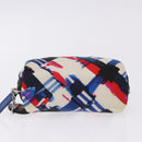 CHANEL Pouch Nylon White Silver CC Auth bs36450A-6
