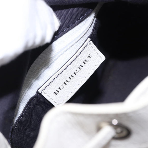 BURBERRY Hand Bag Canvas White Silver Auth bs36451