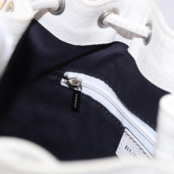 BURBERRY Hand Bag Canvas White Silver Auth bs36451