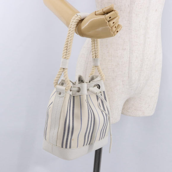 BURBERRY Hand Bag Canvas White Silver Auth bs36451