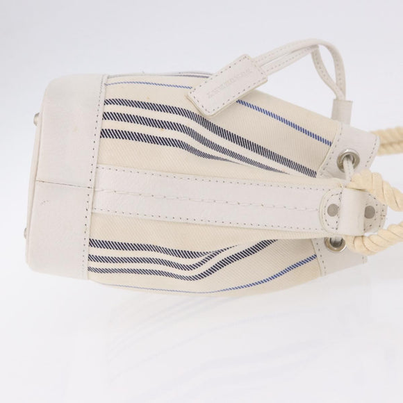 BURBERRY Hand Bag Canvas White Silver Auth bs36451