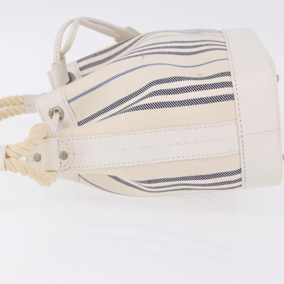 BURBERRY Hand Bag Canvas White Silver Auth bs36451