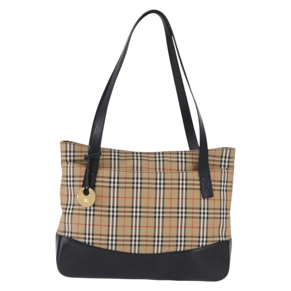 Burberrys Nova Check Tote Bag Canvas Beige Gold Auth bs36452