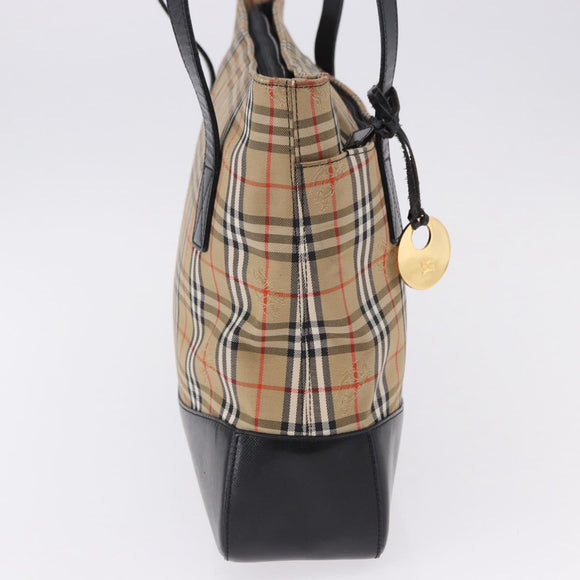 Burberrys Nova Check Tote Bag Canvas Beige Gold Auth bs36452