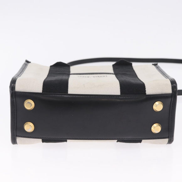 BALENCIAGA Hardware Hand Bag Canvas 2way White Gold 693662 Auth bs36453