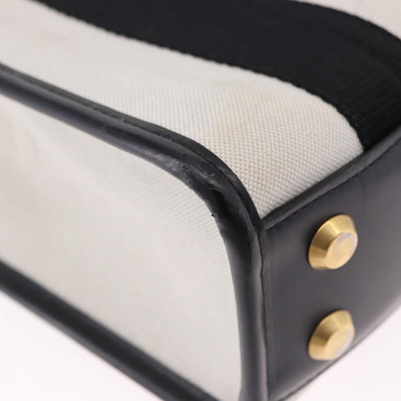 BALENCIAGA Hardware Hand Bag Canvas 2way White Gold 693662 Auth bs36453