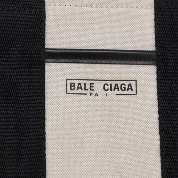 BALENCIAGA Hardware Hand Bag Canvas 2way White Gold 693662 Auth bs36453