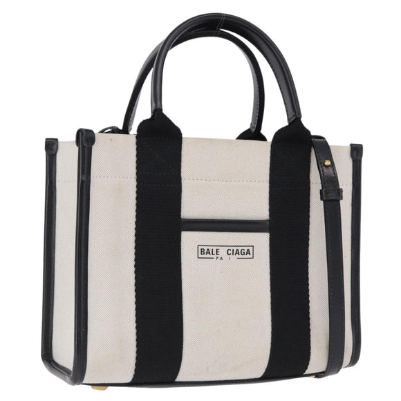 BALENCIAGA Hardware Hand Bag Canvas 2way White Gold 693662 Auth bs36453
