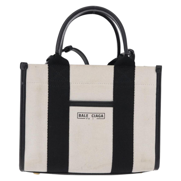 BALENCIAGA Hardware Hand Bag Canvas 2way White Gold 693662 Auth bs36453