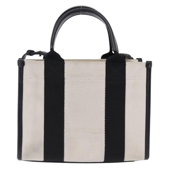 BALENCIAGA Hardware Hand Bag Canvas 2way White Gold 693662 Auth bs36453