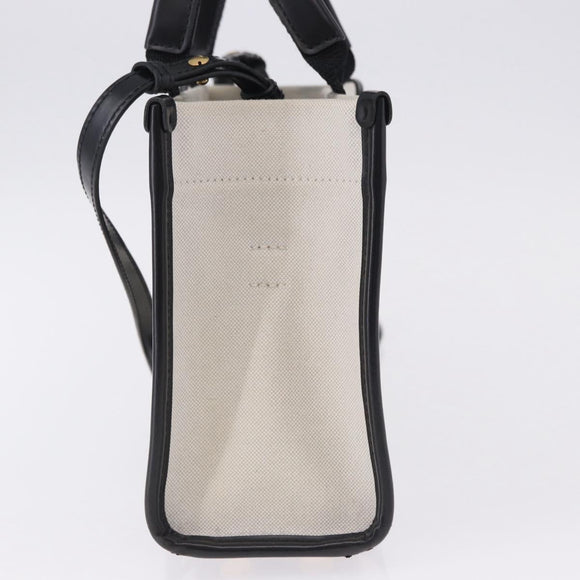 BALENCIAGA Hardware Hand Bag Canvas 2way White Gold 693662 Auth bs36453