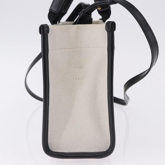 BALENCIAGA Hardware Hand Bag Canvas 2way White Gold 693662 Auth bs36453