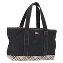 BURBERRY Nova Check Hand Bag Denim Black Silver Auth bs36454-1