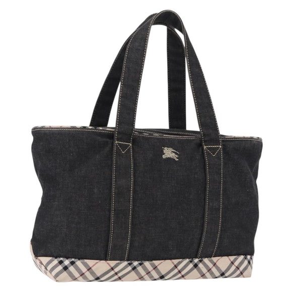 BURBERRY Nova Check Hand Bag Denim Black Silver Auth bs36454