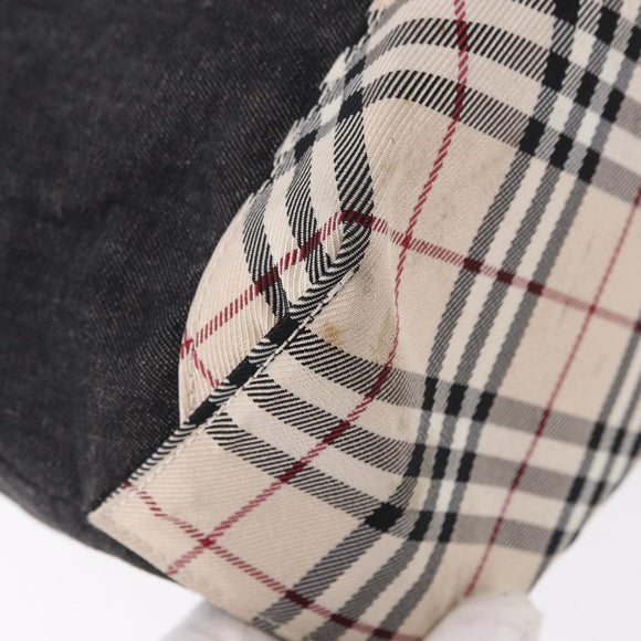 BURBERRY Nova Check Hand Bag Denim Black Silver Auth bs36454