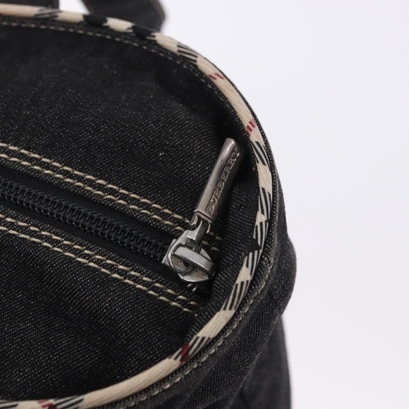 BURBERRY Nova Check Hand Bag Denim Black Silver Auth bs36454