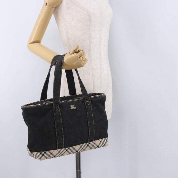 BURBERRY Nova Check Hand Bag Denim Black Silver Auth bs36454