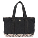 BURBERRY Nova Check Hand Bag Denim Black Silver Auth bs36454-13