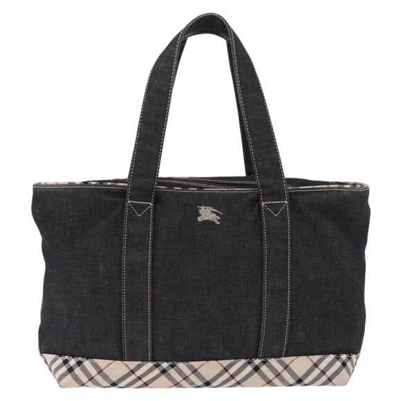 BURBERRY Nova Check Hand Bag Denim Black Silver Auth bs36454