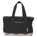 BURBERRY Nova Check Hand Bag Denim Black Silver Auth bs36454-2