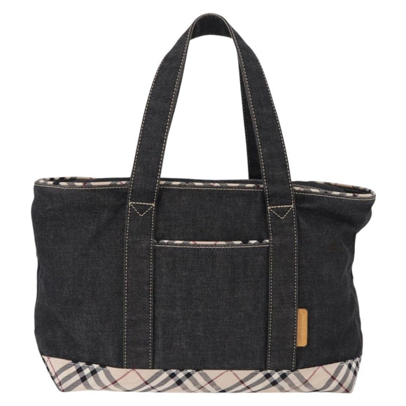 BURBERRY Nova Check Hand Bag Denim Black Silver Auth bs36454