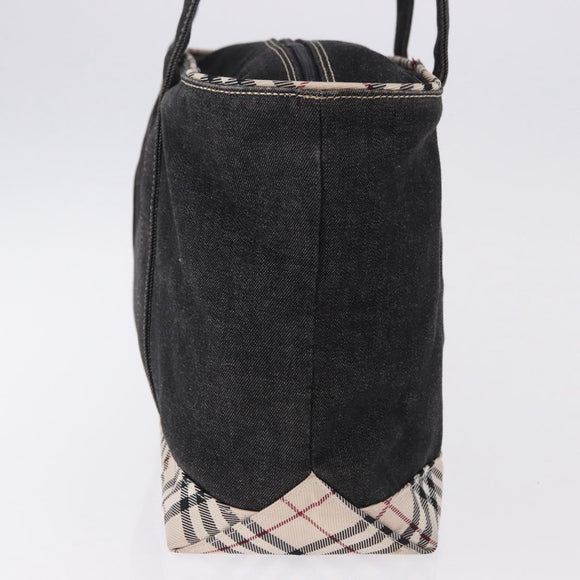 BURBERRY Nova Check Hand Bag Denim Black Silver Auth bs36454