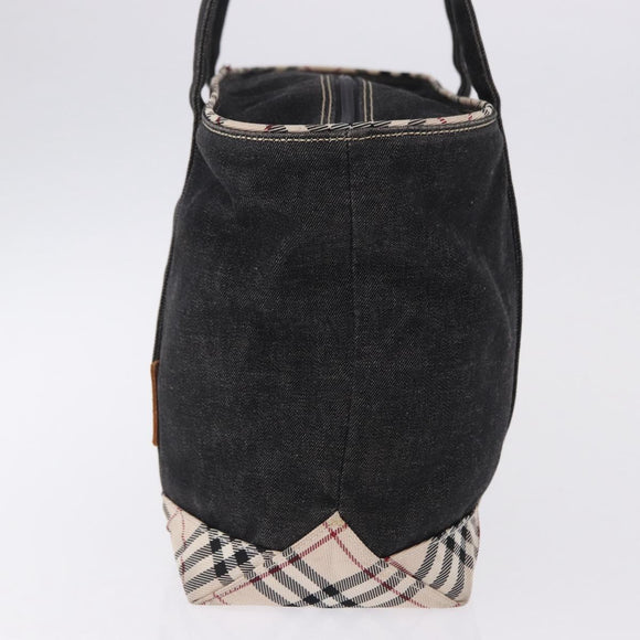 BURBERRY Nova Check Hand Bag Denim Black Silver Auth bs36454