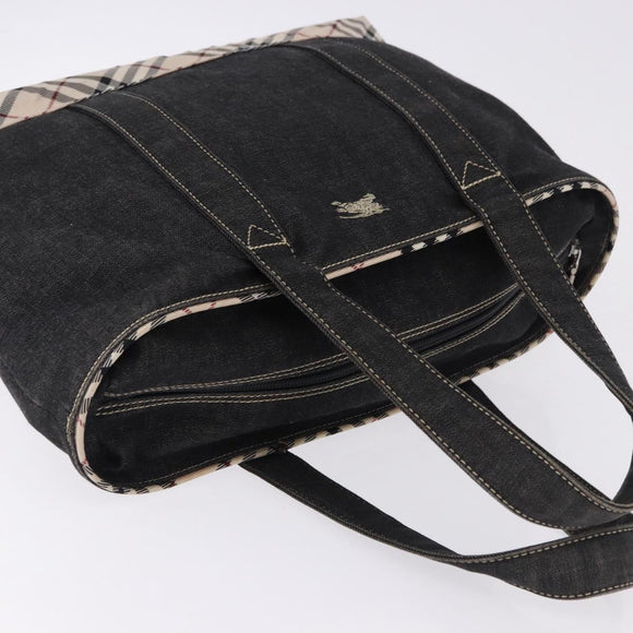BURBERRY Nova Check Hand Bag Denim Black Silver Auth bs36454