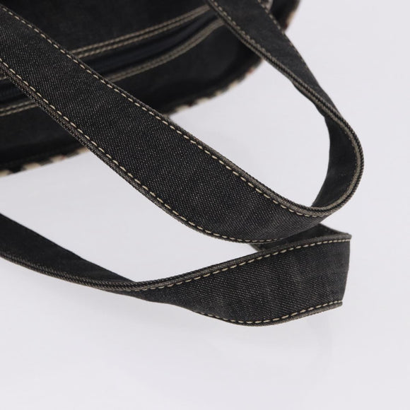 BURBERRY Nova Check Hand Bag Denim Black Silver Auth bs36454