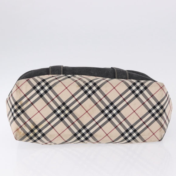 BURBERRY Nova Check Hand Bag Denim Black Silver Auth bs36454