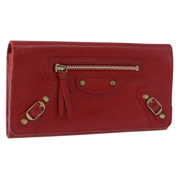 BALENCIAGA The Money Long Wallet Leather Red Gold 233599 Auth bs36458A