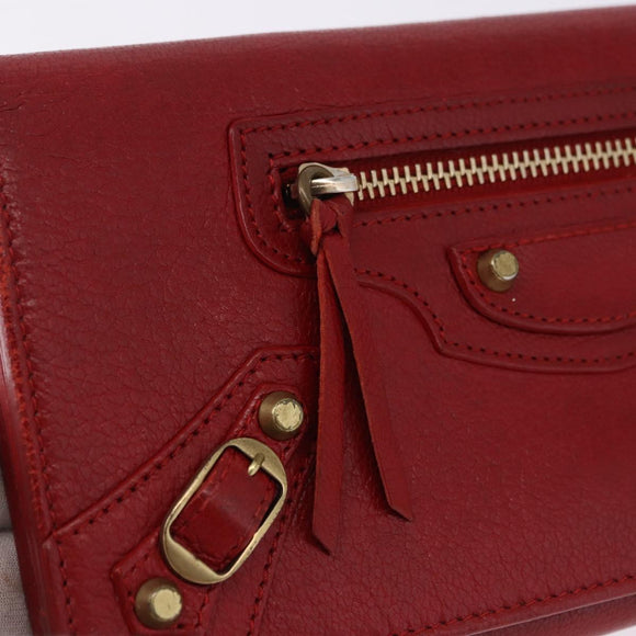 BALENCIAGA The Money Long Wallet Leather Red Gold 233599 Auth bs36458A