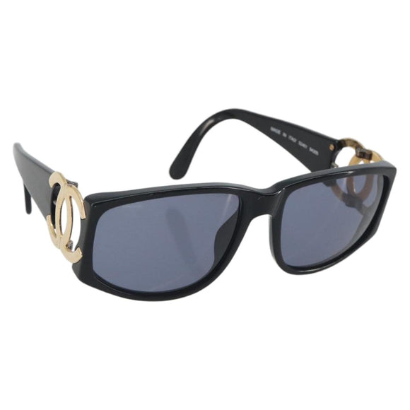 CHANEL Sunglasses Plastic Black Gold Tone CC Auth bs36459