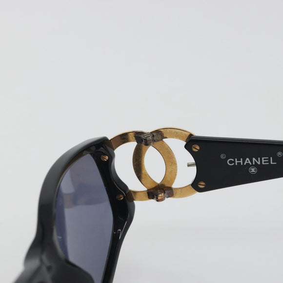 CHANEL Sunglasses Plastic Black Gold Tone CC Auth bs36459