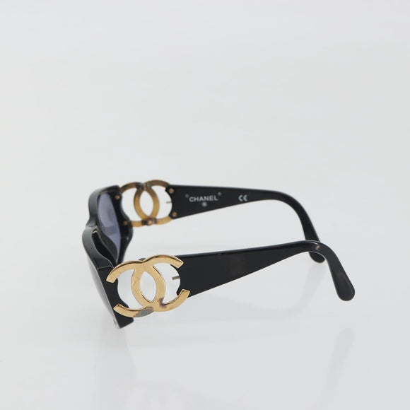 CHANEL Sunglasses Plastic Black Gold Tone CC Auth bs36459