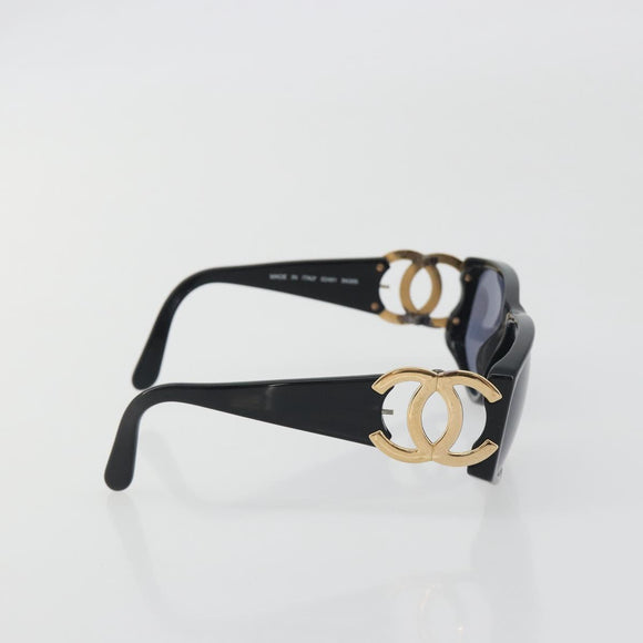 CHANEL Sunglasses Plastic Black Gold Tone CC Auth bs36459