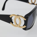 CHANEL Sunglasses Plastic Black Gold Tone CC Auth bs36459-8