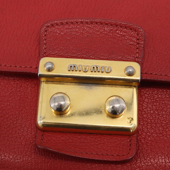 Miu Miu Shoulder Bag Leather Red Gold Auth bs36460