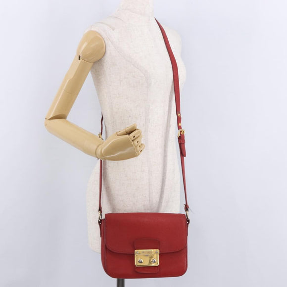 Miu Miu Shoulder Bag Leather Red Gold Auth bs36460
