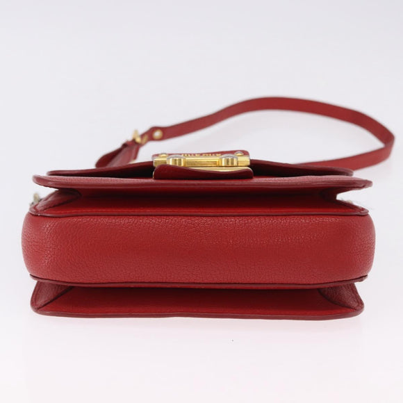 Miu Miu Shoulder Bag Leather Red Gold Auth bs36460