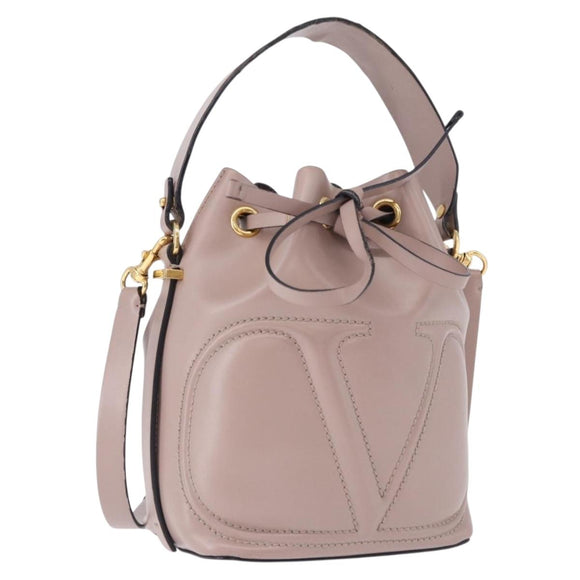 VALENTINO Shoulder Bag Leather 2way Pink Gold Auth bs36461